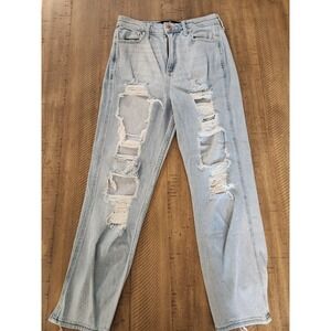 Hollister Ultra High-Rise Mom Jeans Light Wash Distressed Blue Size 3S W26 L25
